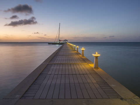 Rum point pier at sunset