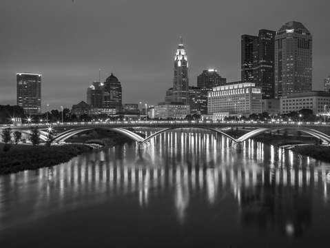 Columbus ohio skyline at night black and white