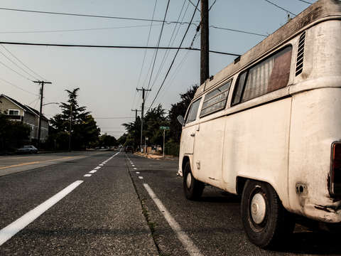 White volkswagen camper van