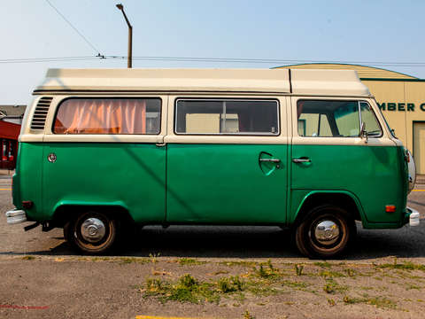 Green and white volkswagen van