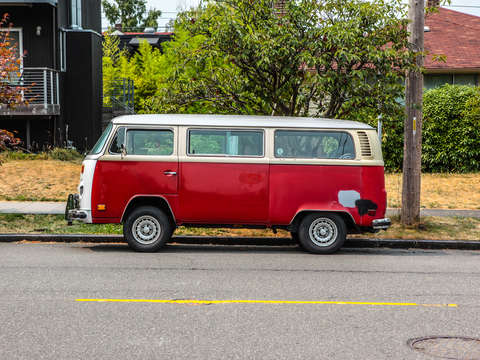 Red and white volkswagen van