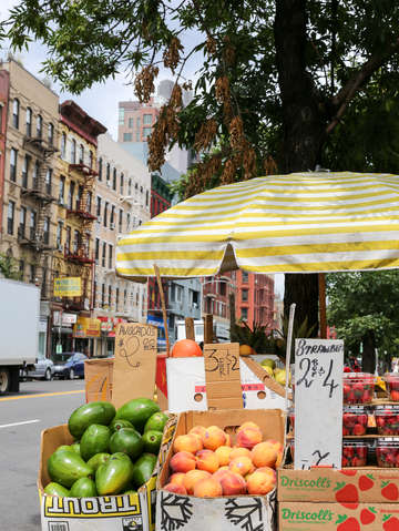 Fruit stand close up on the lower east side nyc