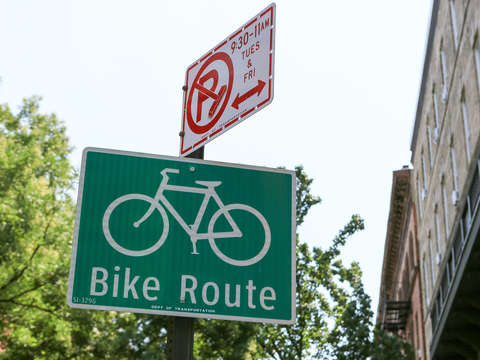 Street sign bike route harlem nyc new york