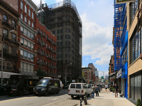 Bright blue fire escape lower east side