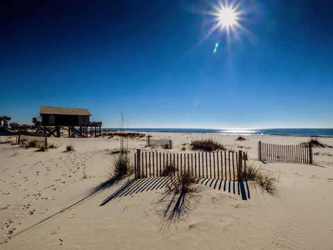 Calm morning on the beach in fort morgan