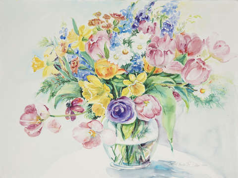 Still life with tulips daffodils daisies