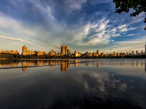 Central park reservoir and skyline
