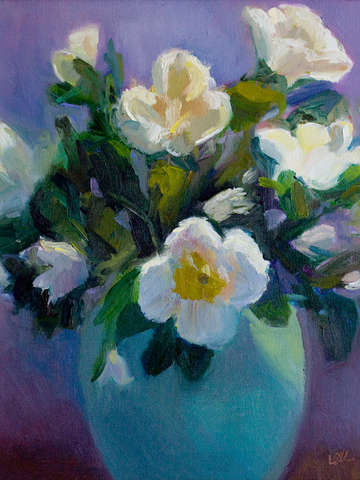 White roses in celadon