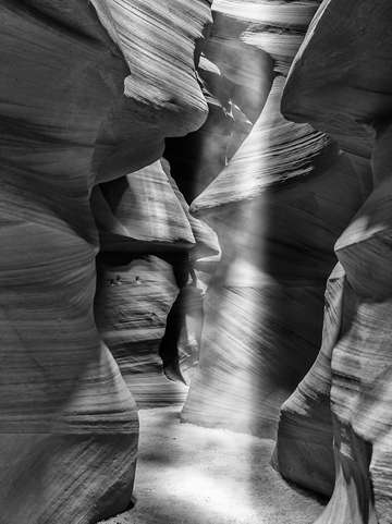 Antelope canyon light beam black and white