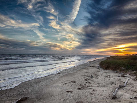 Peaceful beachfront sunset