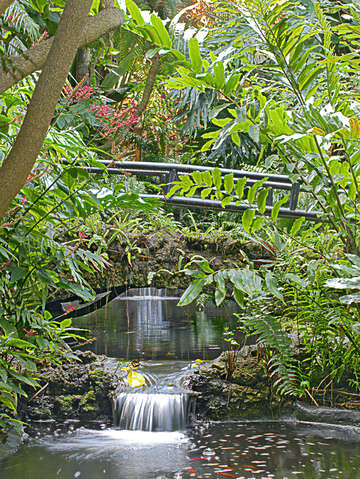 Two waterfalls in sunken gardens