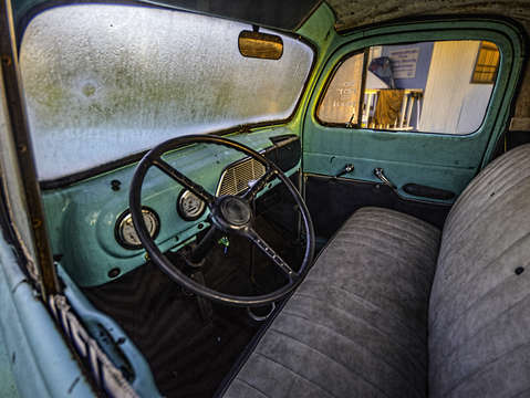 Blue truck frosted windows
