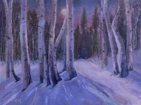 Aspens on a winter night