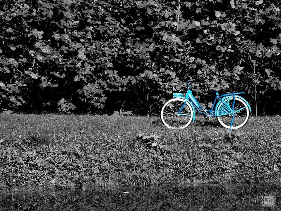 The old blue bike on the blue trail