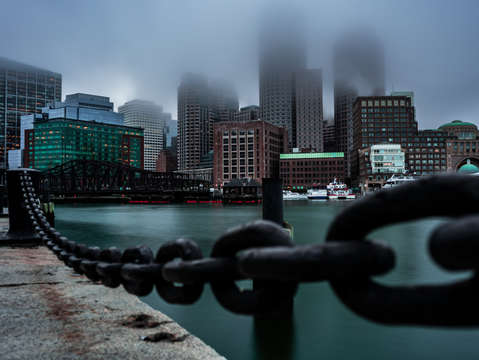 Foggy boston harbor