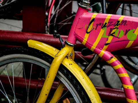 Pink and yellow bike in providence rhode island