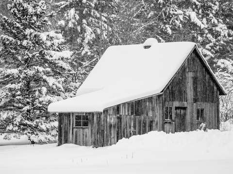Cabin in the woods snowfall