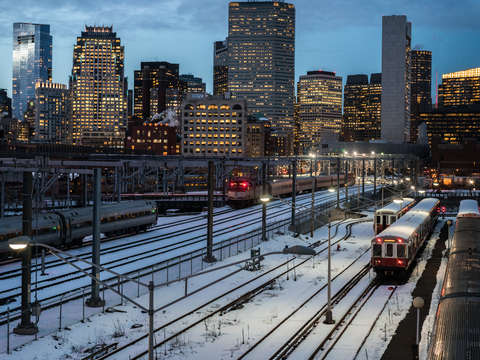 Boston skyline and south station
