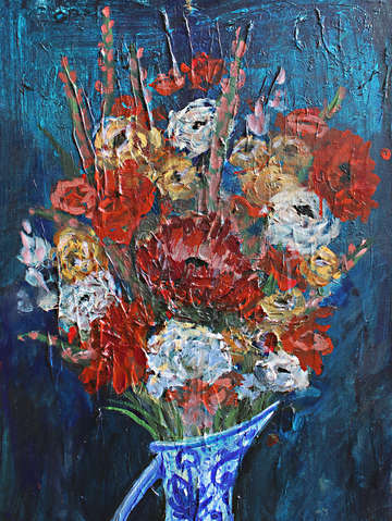 Still life rose bouquet in a spanish pitcher i