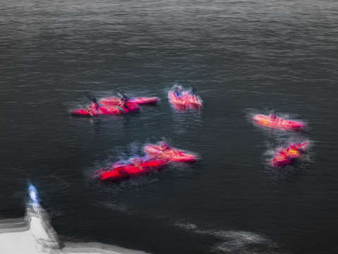 Circle of kayaks