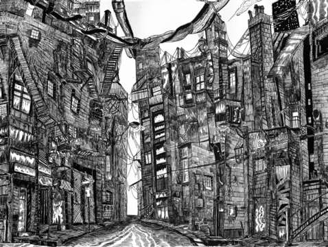 Deep dark alley on a cold winters night
