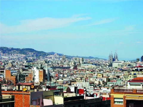 View of barcelona spain sagrada familia in the dis