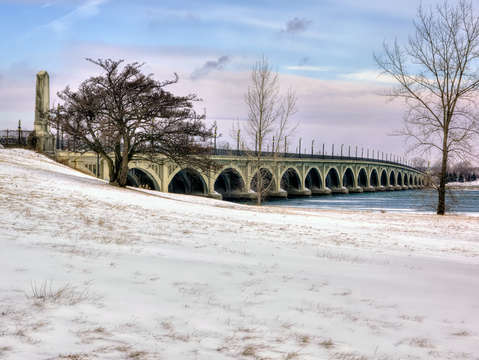 Belle isle bridge in winter detroit