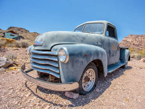 Old blue chevy in the desert