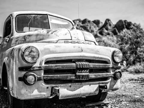 Old dodge pickup truck in the desert