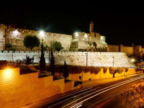 Old city walls by night