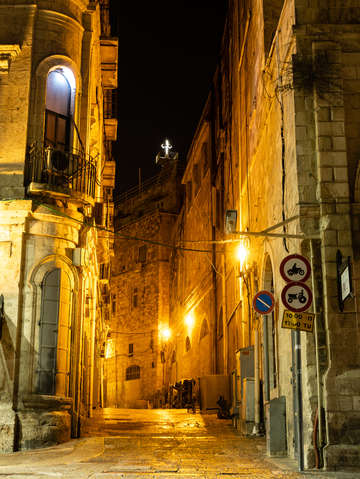 Old city street at night