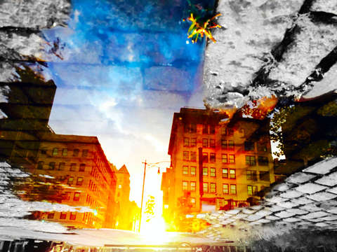 Spot color reflection of tribeca sunset