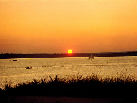 Sailboats at sunset