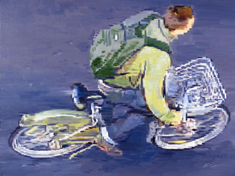 Young man on bicycle in paris