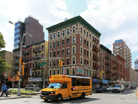 School bus on canal street in the lower east side