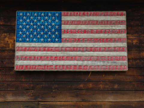 American flag on a garage