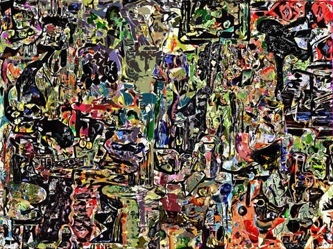 Interior with still life and figures after braque