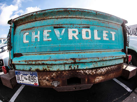 Turquoise classic chevy pickup