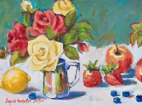 Floral still life with fruit
