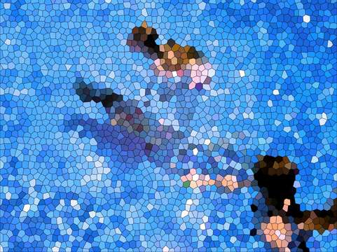 Abstracted kids in pool
