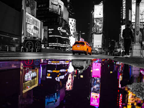 Times square night spot color reflection