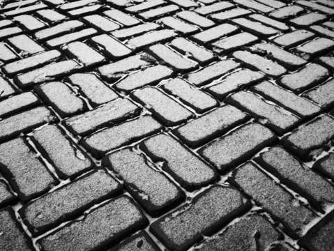 Snow on bricks