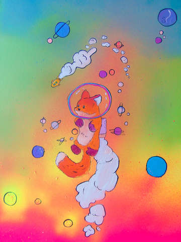 Space fox cruising through space with his space fo