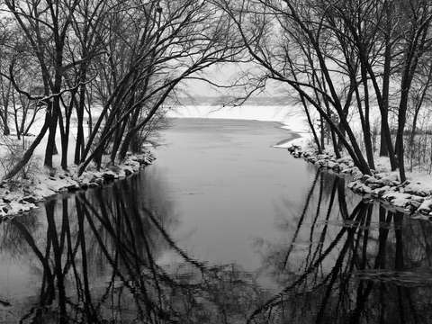 Mouth of the River Meets the Frozen Lake