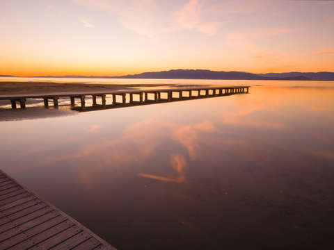 View of pier at sunset