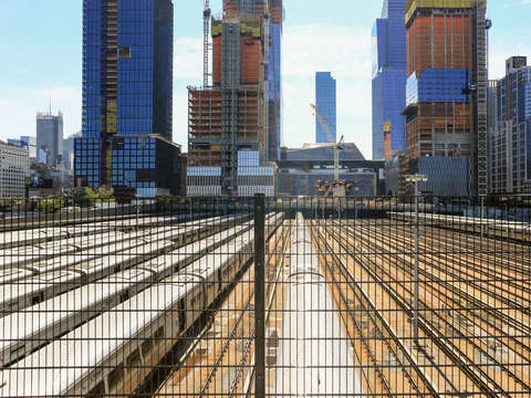 Skyscrapers and trains chelsea nyc
