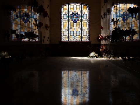Flowers in a mausoleum