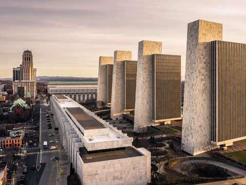 Albany agency buildings at sunrise