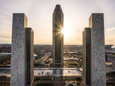 Agency buildings at sunrise