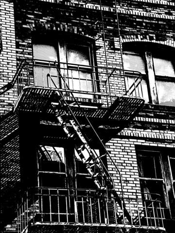 Black and white fire escape